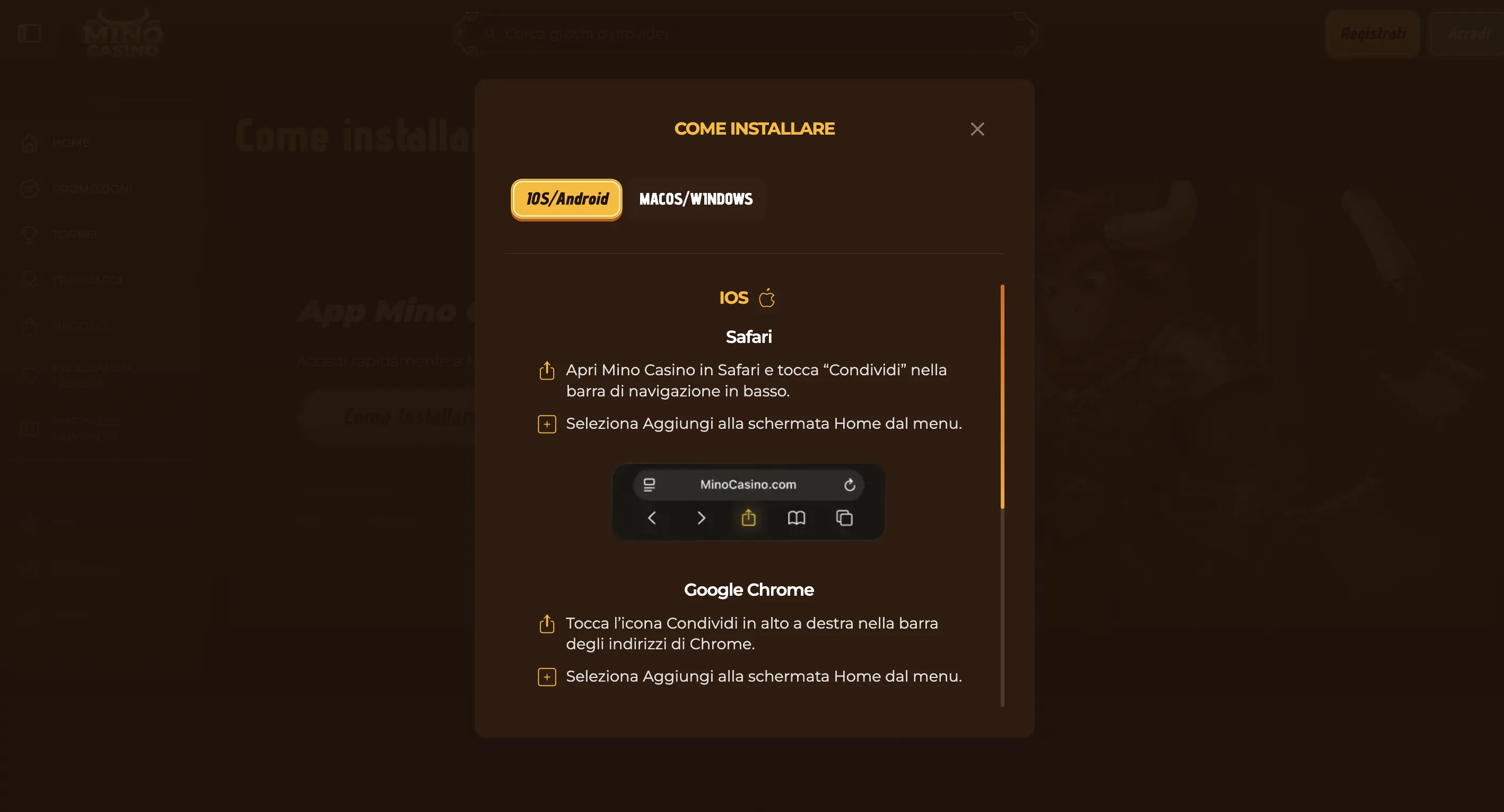 Mino Casino da smartphone: web app al posto degli store