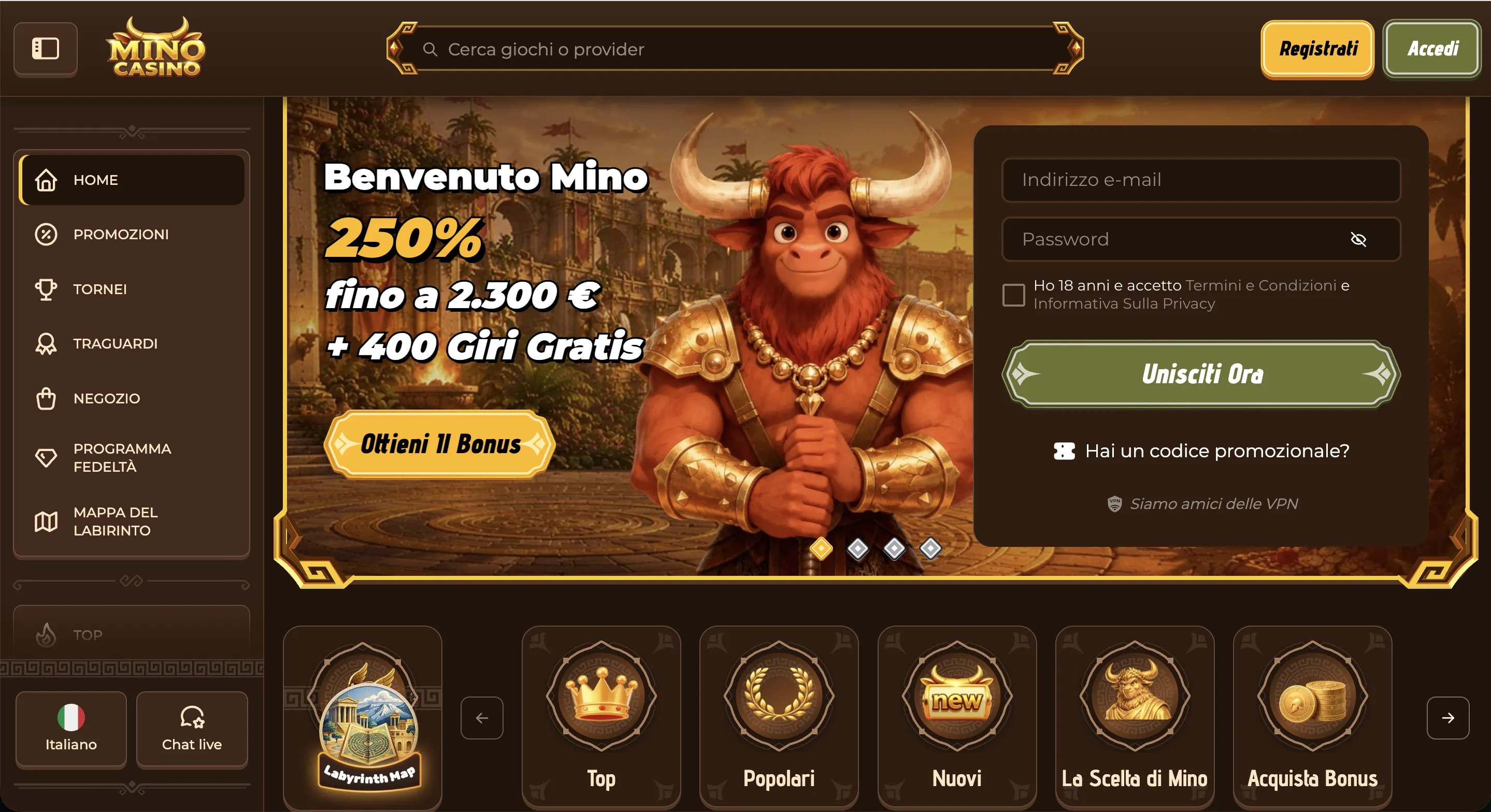 Mino Casino in sintesi: operatore, licenza e anno di partenza